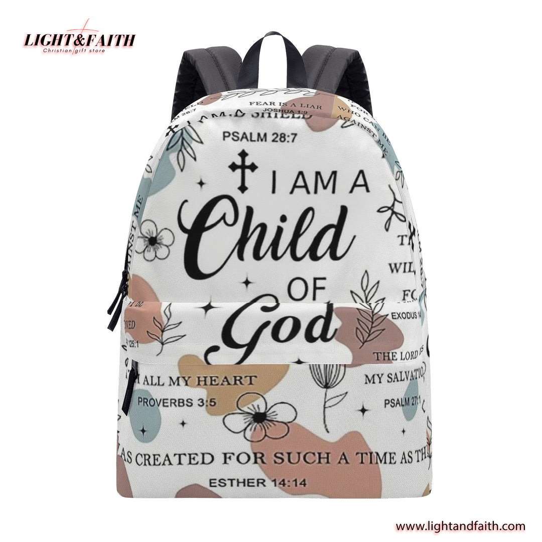 I Am a Child of God Backpack, Christian Bible Verse Backpack, Faith-Based Inspirational Backpack, Scripture Collage School Bag, Religious Gift.PLAF52